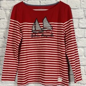 Talbots Authentic Bateau Marseille Red Striped Nautical Tee Size Medium Petite